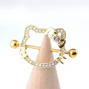 Пирсинг для сосков из нержавеющей стали 316L с цирконом в форме кошки, украшения для пирсинга тела, кольца для сосков, пирсинг-штанги для сосков - Product Image 3