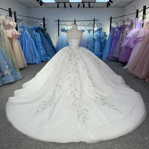 Robe de mariée élégante en tulle avec appliques naturelles, décolleté cœur, longueur ras du sol, traîne chapelle, style corset, idéale pour les fêtes estivales (Dy1544) - Product Image 3