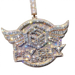 14K Solid Gold Plated Zinc Alloy Face Design Hip Hop Charm <b>Pendant</b> Brilliant Cut Lab Grown Crystal Rhinestone - Product Image 2