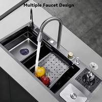 Évier de cuisine multifonctionnel en acier inoxydable 304 avec robinet, bac à vaisselle, bac à déchets, nano-finition