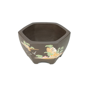 Pot de fleurs hexagonal en argile violette sculpté à la main avec trou de drainage, écologique et durable, pour la culture de plantes vertes en jardin et à la maison - Product Image 5