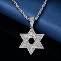 Collier géométrique étoile à six branches avec pendentif en strass baguette, style hip-hop, bijoux en stock pour la vente en gros