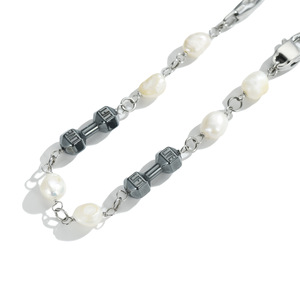 Natural Pearl And Hematite Bracelet Baroque Shape Dumbbell Design Women's Jewelry Everyday Wear - Product Image 4