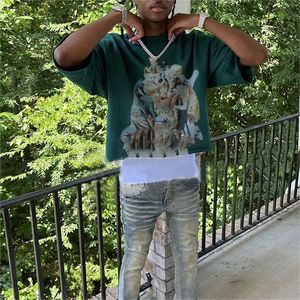 Ropa de calle pesada, camisetas de impresión de gran tamaño, fabricante Unisex, corte y costura, 100% algodón, camisetas cuadradas de alta calidad - Product Image 3