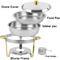 Réchaud à alcool 4,5 L en acier inoxydable avec couvercle dôme, bac à eau et bac alimentaire pour buffet, traiteur, fête, restaurant, argent/or