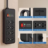 Multiprise industrielle robuste avec protection contre les surtensions, 8 prises NEMA 5-15P, cordon d'extension de 1,8 m, 2700 J, protection contre les manipulations et circuit de surcharge