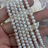 Perles d'eau douce naturelles semi-finies, presque rondes, de 5-6 mm, percées sur le côté, pour la création de bijoux DIY