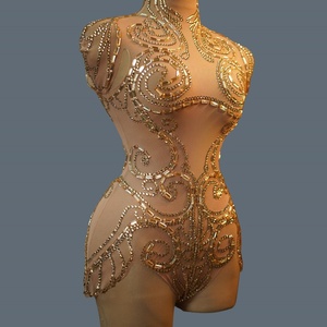 <strong>Sparkly</strong> Crystals Mesh <strong>Bodysuit</strong> for Women Sexy Club Stage Performance Wear for Female Bars Party Celebrations Designed Yangjiao - Product Image 1
