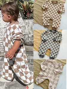 Baju renang One-Piece bayi French Terry musim semi musim gugur pola petir kotak-kotak Romper lengan panjang ukuran besar - Product Image 4