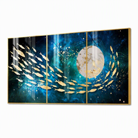 B&C ART Décoration murale rectangulaire surdimensionnée Art Déco moderne en verre et cristal avec motif de poissons, cadre vert, pour la maison