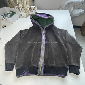 Tùy Chỉnh Phun In Áo 500gsm Heavyweight Đen Axit Rửa Boxy Cắt Đôi Ba Lớp Zip Pháp Terry Áo - Product Image 5