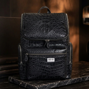 Luxury Crocodile Leather <b>Backpack</b> Durable <b>Black</b> Men's Travel Bag - Product Image 1