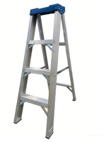Échelle pliable en aluminium à une seule face de type A avec un design moderne pour une utilisation en extérieur et en entrepôt, comprend une boîte à outils