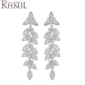 ต่างหูระย้าทรงใบไม้หรูหรา RAKOL EP5436 ประดับเพชรซิร์โคเนีย 5A สำหรับเจ้าสาว ปี 2023 - Product Image 3