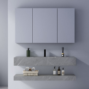 Modern light luxury bathroom cabinet <b>wall</b>-mounted double-layer slate washbasin hotel bathroom smart <b>mirror</b> cabinet - Product Image 3