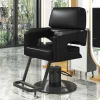Fauteuil de salon de coiffure haut de gamme, pivotant et réglable en hauteur, en acier inoxydable noir, siège de barbier pour hommes