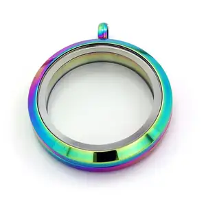 30mm Rainbow Color Stainless Steel Twist Floating Memory Locket Pendant Necklace for DIY Custom Necklaces Fashion Jewelry Access