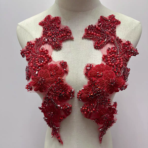 Applique en <span class=keywords><strong>strass</strong></span>, fleur 3D en maille avec franges perlées, décoration de robe de mariée faite à la main - Product Image 4