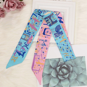 100x5cm European American Women's Printed Imitation Silk Narrow <strong>Scarf</strong> Twill Tie Bag Handle Small Ribbon Bag Hair - Product Image 3