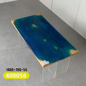 Mesa de Resina Epoxi Transparente Azul de Gran Tamaño, Moderna y de Lujo, con Madera de Nogal Sudamericano - Product Image 1