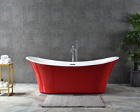 Baignoire autoportante en acrylique en forme de bateau, bicolore rouge, pour usage domestique/hôtelier/appartement, écologique, vente en gros d'usine