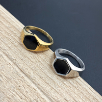 Vevaf — chevalière noire brillant pour homme, anneau hexagonal en acier inoxydable, timbre en acier inoxydable mat