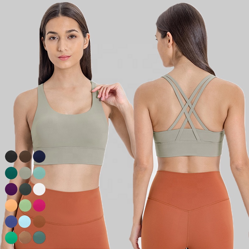 Women's High Support Cross Back Sports Bra Quick Drying Padded Yoga Top Buttery Soft Gym Wear Fitness Workout Running Tank Tops