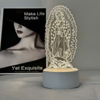 Lampe de nuit LED 3D personnalisée en forme de croix de Jésus, croyance religieuse, décoration de chambre de Pâques, cadeaux, lampe de table à illusion de la Vierge Marie, veilleuse