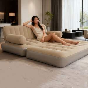 2-in-1 Inflatable PVC Sofa <strong>Bed</strong> Flocking Cover Portable Foldable Chair Mattress Camping Lounge Air Couch for Home Outdoor <strong>Travel</strong> - Product Image 2