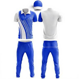 Conjunto de Uniforme Personalizado para Equipo de Cricket, Jersey Deportivo de Poliéster de Secado Rápido y Pantalones con Logotipo Impreso, Kit de Partido Azul y Blanco - Product Image 1