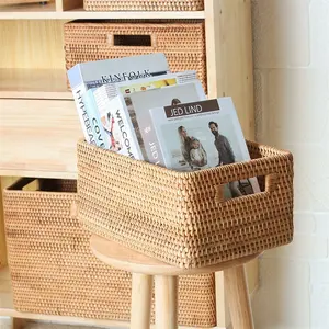 <span class=keywords><strong>Cesta</strong></span> de mimbre natural para el hogar, accesorio ecológico de tejido <span class=keywords><strong>a</strong></span> mano para almacenamiento de ropa sucia moderna con asa - Product Image 6