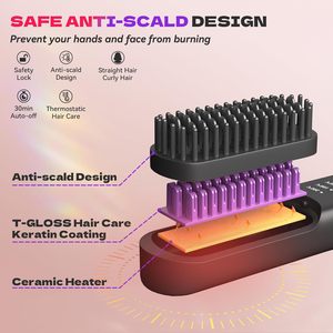 Portable Usb Rechargeable Cordless Negative Ion Electric <b>Heated</b> Mini Hair Straightener <b>Brush</b> With Led Screen - Product Image 4