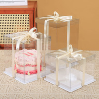 Boîte à gâteau carrée transparente à logo imprimé, simple couche, 4/8/10/12 pouces, pour mariage, fête, joyeux anniversaire, vente en gros