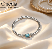 Gelang Rantai Charm Tourmaline Potongan Emerald Paraiba Buatan Laboratorium Desain Asli untuk Wanita 1.5ct Perak Sterling 925 Hadiah Mewah