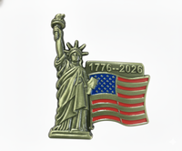 Badge commémoratif personnalisé en métal plaqué or, motif Art populaire traditionnel, Statue de la Liberté et Drapeau américain, pour le 250e anniversaire des États-Unis