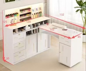 โต๊ะทำเล็บไม้รูปตัว L แบบโมเดิร์น พร้อมตู้เก็บของและที่รองข้อมือ สีขาว - Product Image 4
