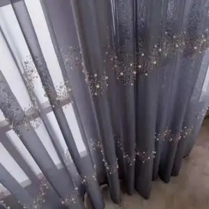 Romantic Style Window Curtain with Pearl Embroidery American Style for French Windows Sheer Fabric Curtain