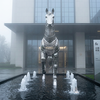 Sculpture de cheval moderne ajourée en acier inoxydable, statue animale en métal soudé à la tige creuse pour extérieur public