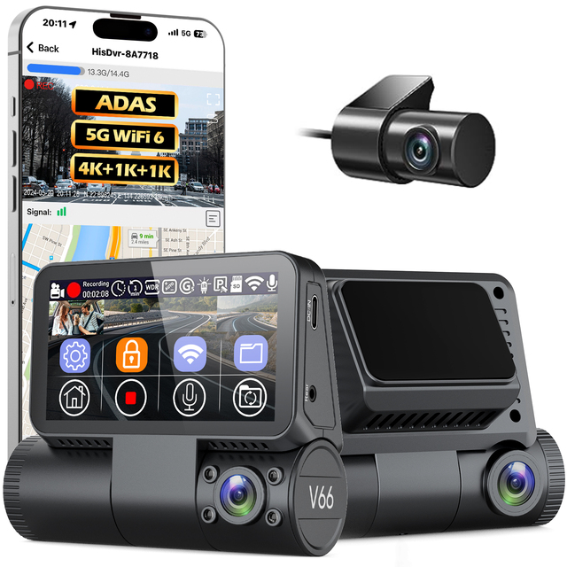 2026 4k Three Dash Cam Wifi Front and Rear Car Cameras Car Black Box Dashcam with GPS SA230D Chip ADAS Multi Functional Car Cam