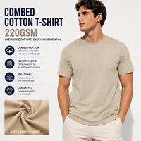 100% Gekämmtes Ringgesponnenes Baumwoll-T-Shirt 220GSM Schwergewichtiger Jersey Rundhalsausschnitt Doppelt Genähter Saum Weiches Langlebiges Alltags-Basic-Shirt