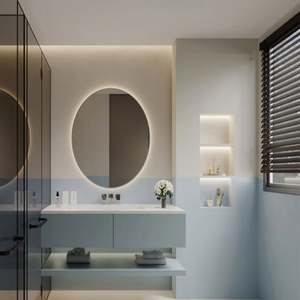 Crafted Factory Outlet Customizable Modern Light Blue Wall Mounted <b>Wood</b> <b>Bathroom</b> <b>Vanity</b> with Sink and Mirror - Product Image 4