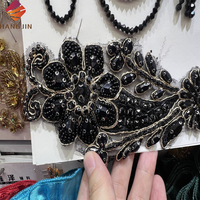 Noir Strass Perlé Dentelle Applique Paire Robe De Mariée Embellissement De Mariée Accessoires De Luxe Cristal Perle De Mariée Applique