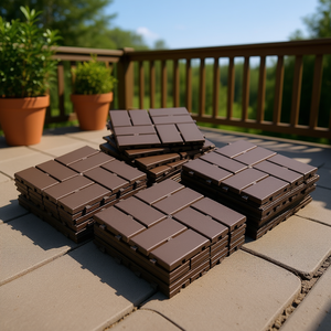 Baldosas de terraza entrelazadas marrones de 12x12 pulgadas, cuadradas, de material compuesto para exteriores, para patio, resistentes a la intemperie, con diseño de doble bloqueo. - Product Image 2