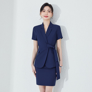 Women's Pink Short Sleeve Suit Set Summer Work Wear Office Lady Anti-Wrinkle Notched Collar Professional Uniform - Product Image 4