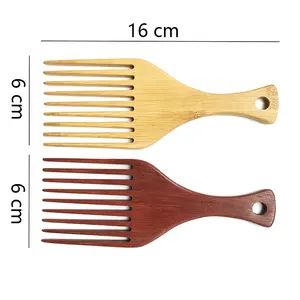 Vente en gros, peigne Afro avec Logo personnalisé, peigne à cheveux avec poignée, peigne à barbe en bois pour hommes