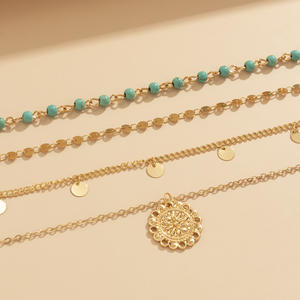 สร้อยคอทอแฟชั่นเฉพาะกลุ่มสีเทอร์ควอยซ์จี้เลื่อมสร้อยคอหลายชั้นสำหรับผู้หญิง1413 - Product Image 4