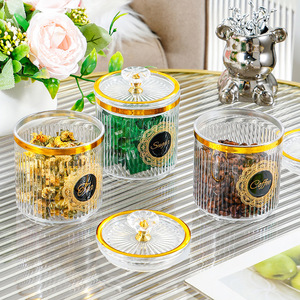 Frascos de Almacenamiento Transparentes Redondos con Borde Dorado, Recipientes Herméticos para Cocina, Té, Café, Azúcar, Tamaño M, Tapa de Plástico - Product Image 2