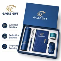 Caja de Regalo Promocional Personalizada de Cuero PU con Serigrafía, Set de Regalo con Termo, Cuaderno, Ratón, Altavoz, Bolígrafo y Cable de Datos