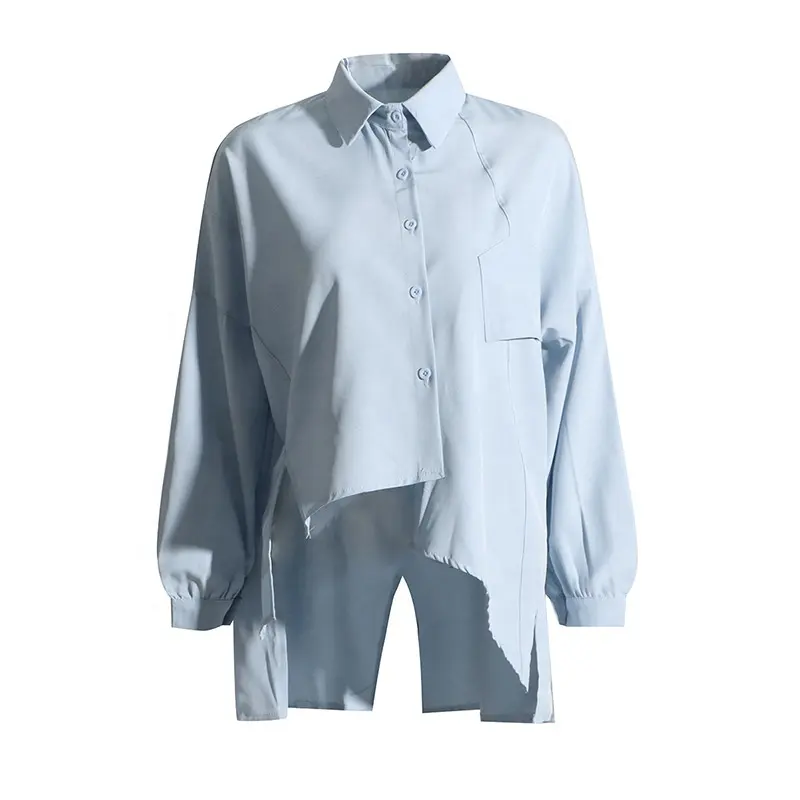 OULAIYADI Wholesale Fall Irregular Hem Design Loose Casual Solid Color Women's Polo Shirt Blouses Shirts