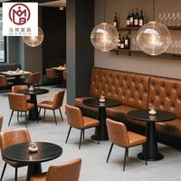 Ensemble de tables et de chaises de restauration rapide modernes et luxueuses, mobilier de café, cadre en bois et cuir, banquette de restaurant commercial, sièges de canapé